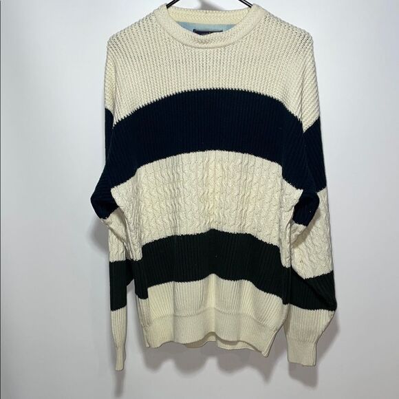 Vintage Cream and Black Striped Crewneck Sweater - Picture 1 of 7